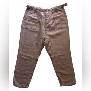 Free People Cotton Linen Button Fly Tapered Crop Pants Utility Gauze Sz 12